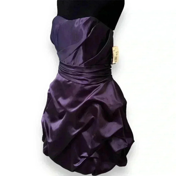 NWT David’s Bridal Strapless Short Bubble Skirt Rouched Waist Lapis/Purple Dress - Picture 5 of 16